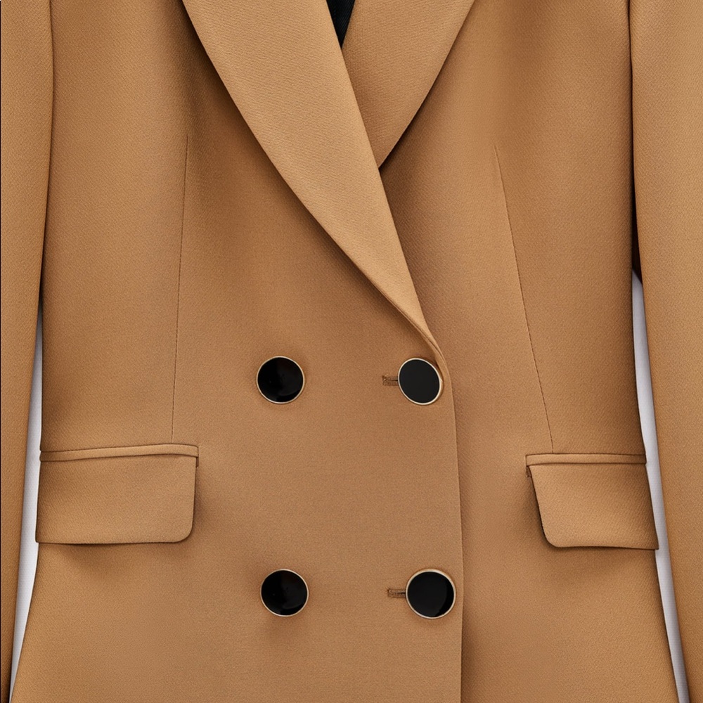 NWT Zara Double Breasted Frock Blazer Coat Camel - Picture 14 of 16